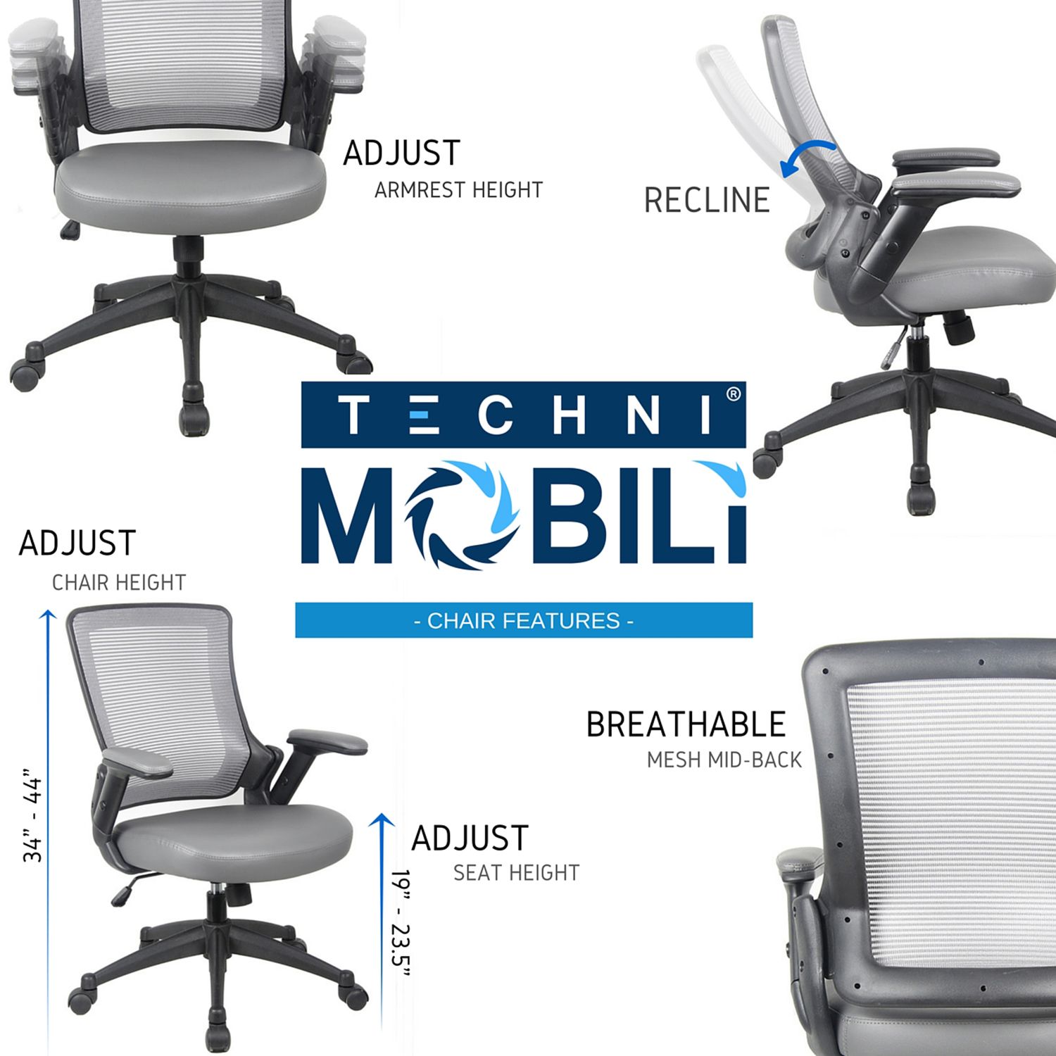 Techni Mobili Mesh Back Faux-Leather Desk Chair