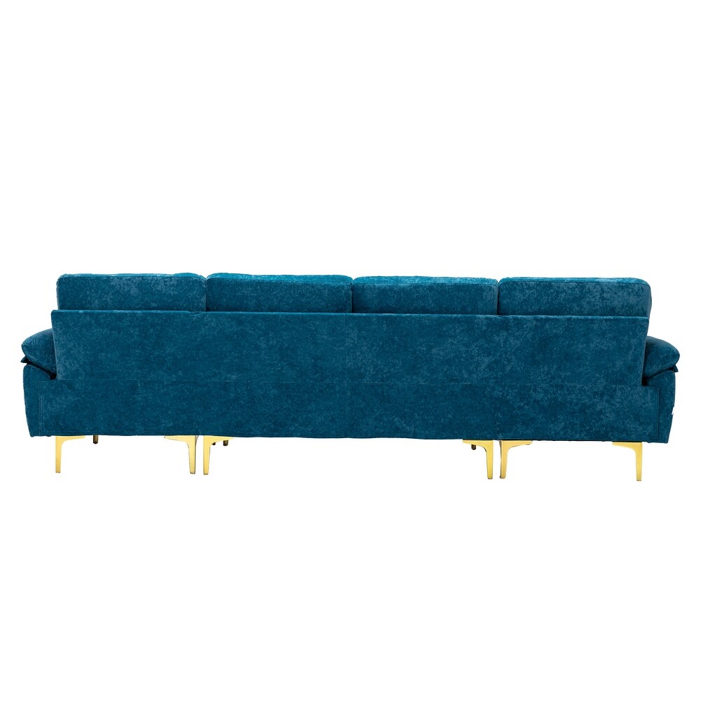 Chenille Sectional Sofas Set U shaped Modular Sofa Removable Recline Couch with Memory Foam Ottomans for Livingroom  Teal Blue