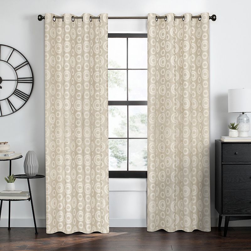 Kate Aurora Contemporary Woven Jacquard Modular Circles Grommet Top Single Window Curtain Panel