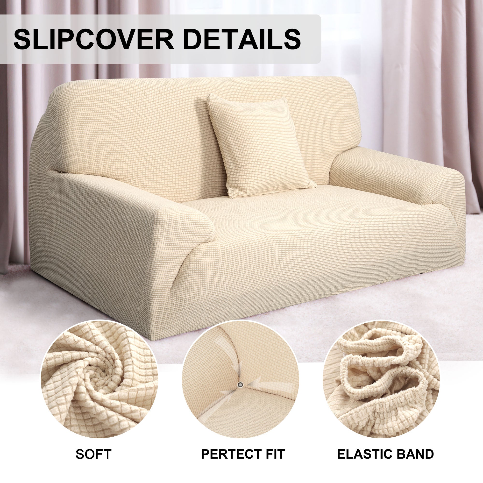 PiccoCasa Jacquard Sofa Covers 1-Piece Seater Couch Cover Furniture Protector Beige 69