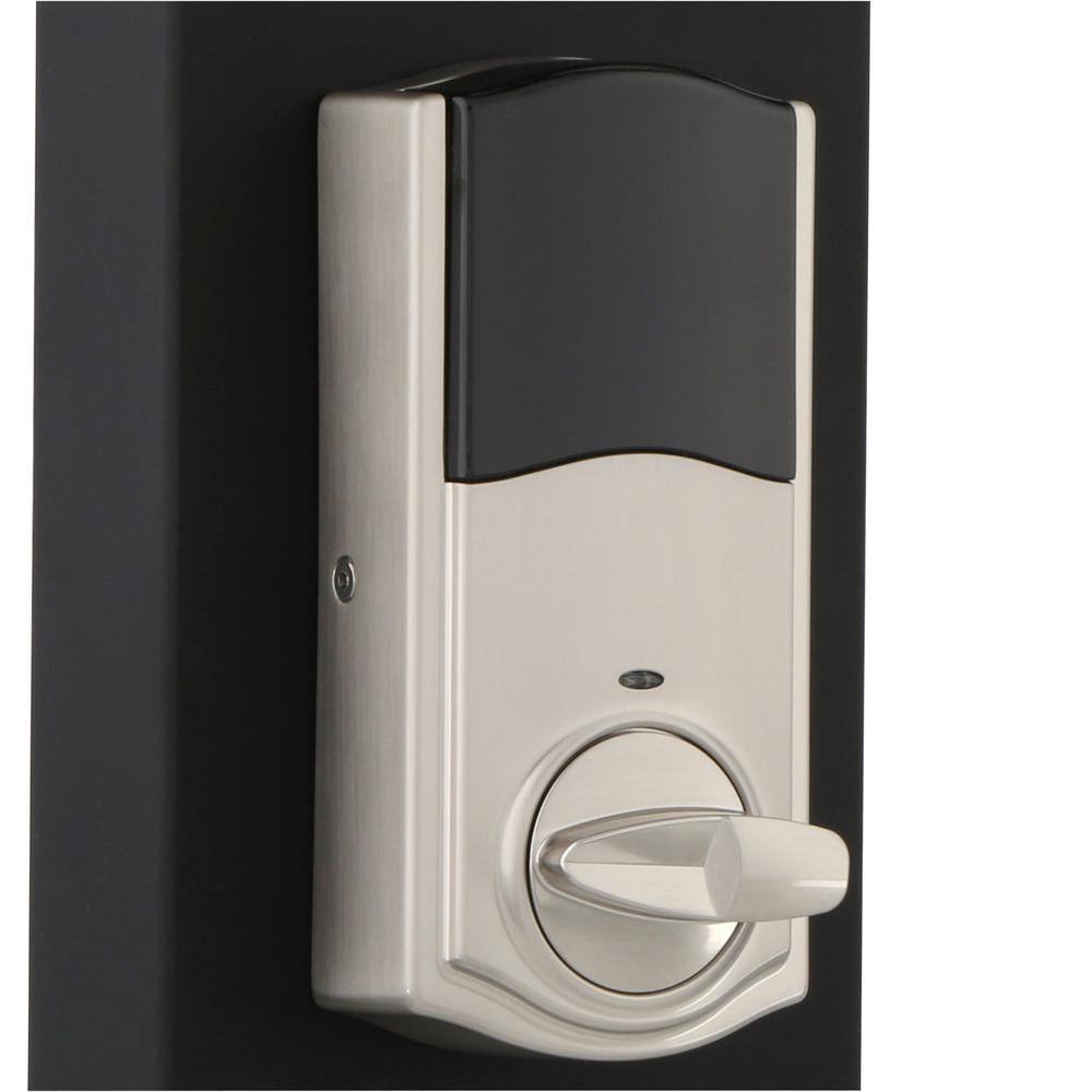 Kwikset Z-Wave SmartCode 914 Satin Nickel Single Cylinder Electronic Deadbolt with Avalon Handleset and Tustin Lever 914ZWAVL15