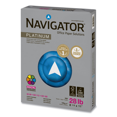 Navigator Platinum Paper， 99 Bright， 28lb， 8.5 x 11， White， 500/Ream (NPL1128)