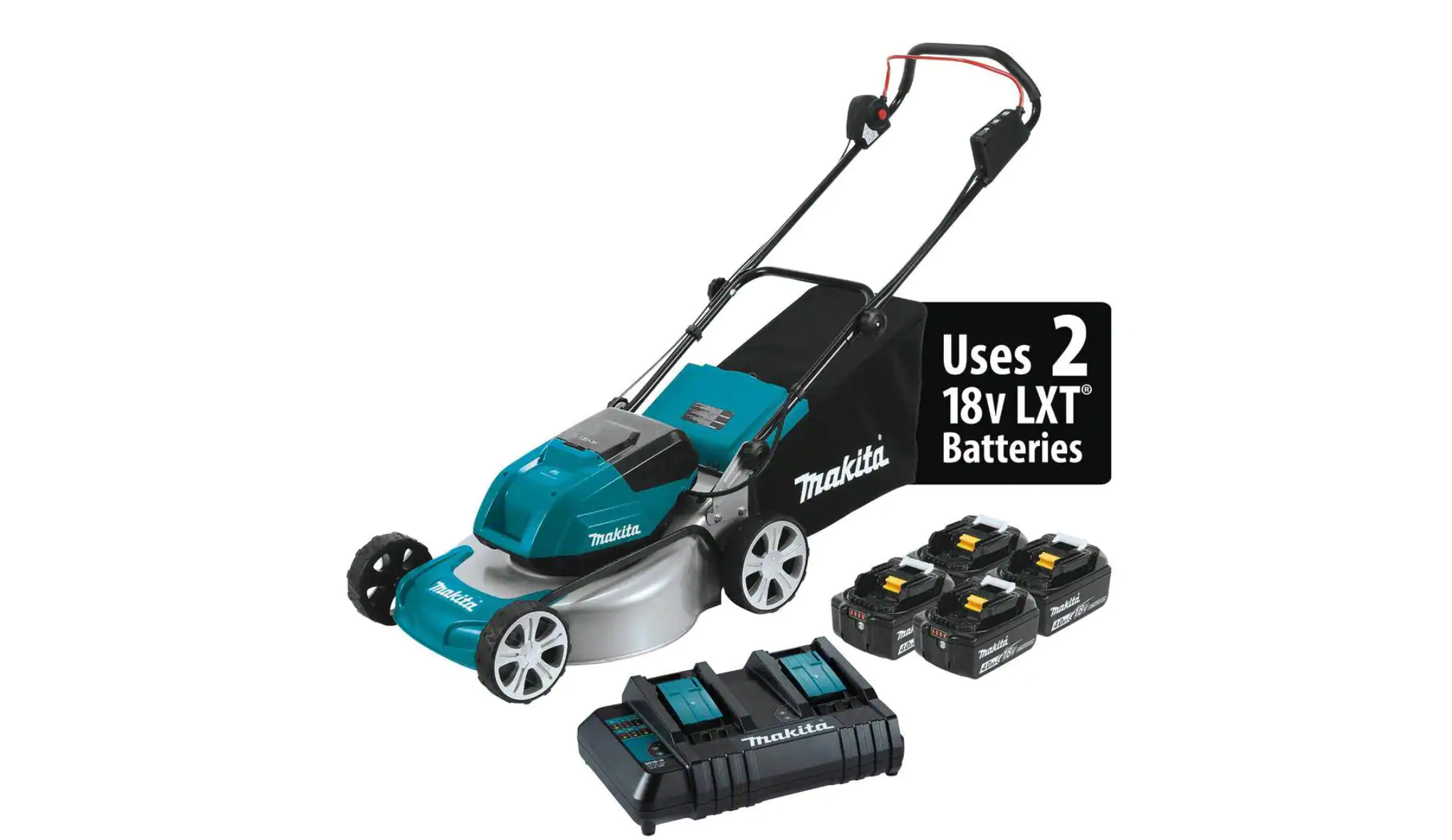 Makita XML03CM1 18 in. 18-Volt X2 (36-Volt) LXT Lithium-Ion Cordless Walk Behind Push Lawn Mower Kit with 4 Batteries (4.0 Ah)