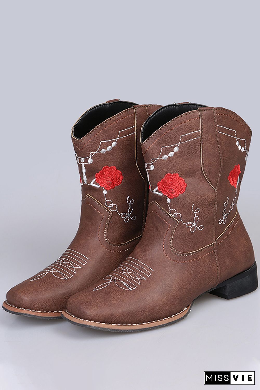 Graphic Chunky Western Boots Women Wholesale