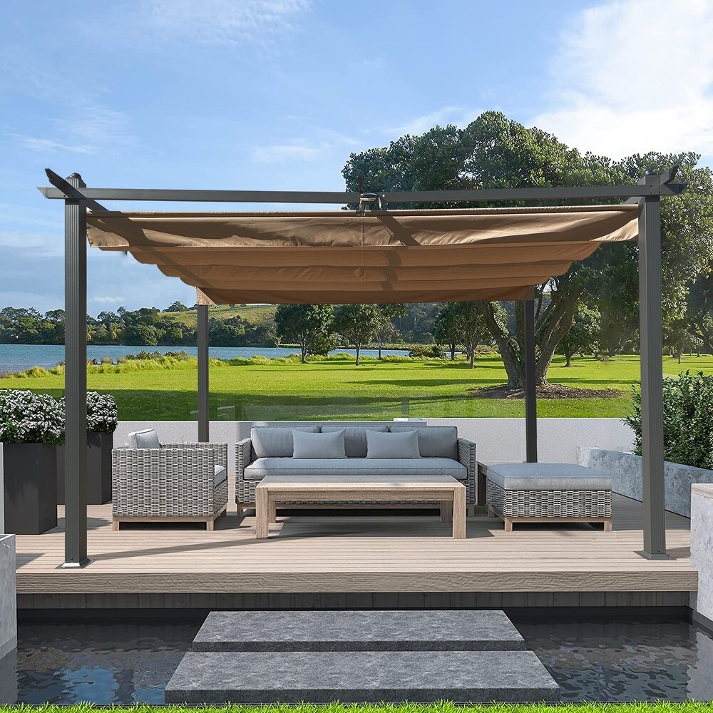 13 x 10 Ft Outdoor Retractable Gazebo with Adjustable Sling Canopy