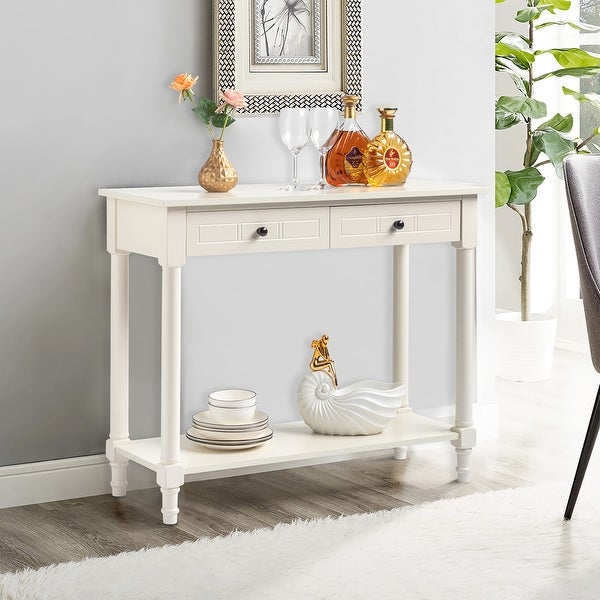 2-Tier Console Table with 2 Drawers， Sofa Table with Storage Shelves