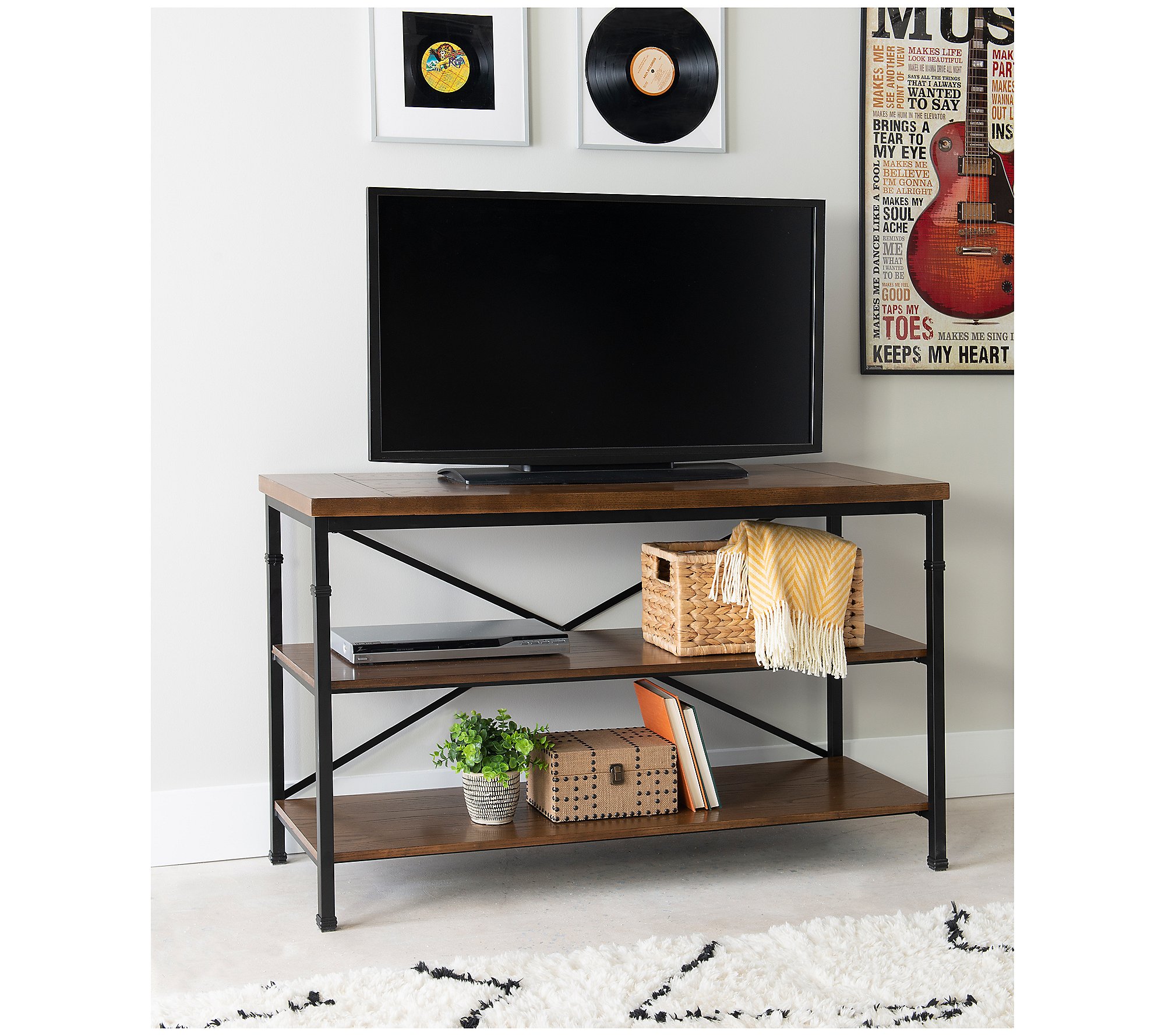 Linon Home Industrial Style Avery TV Stand W 2torage Shelves