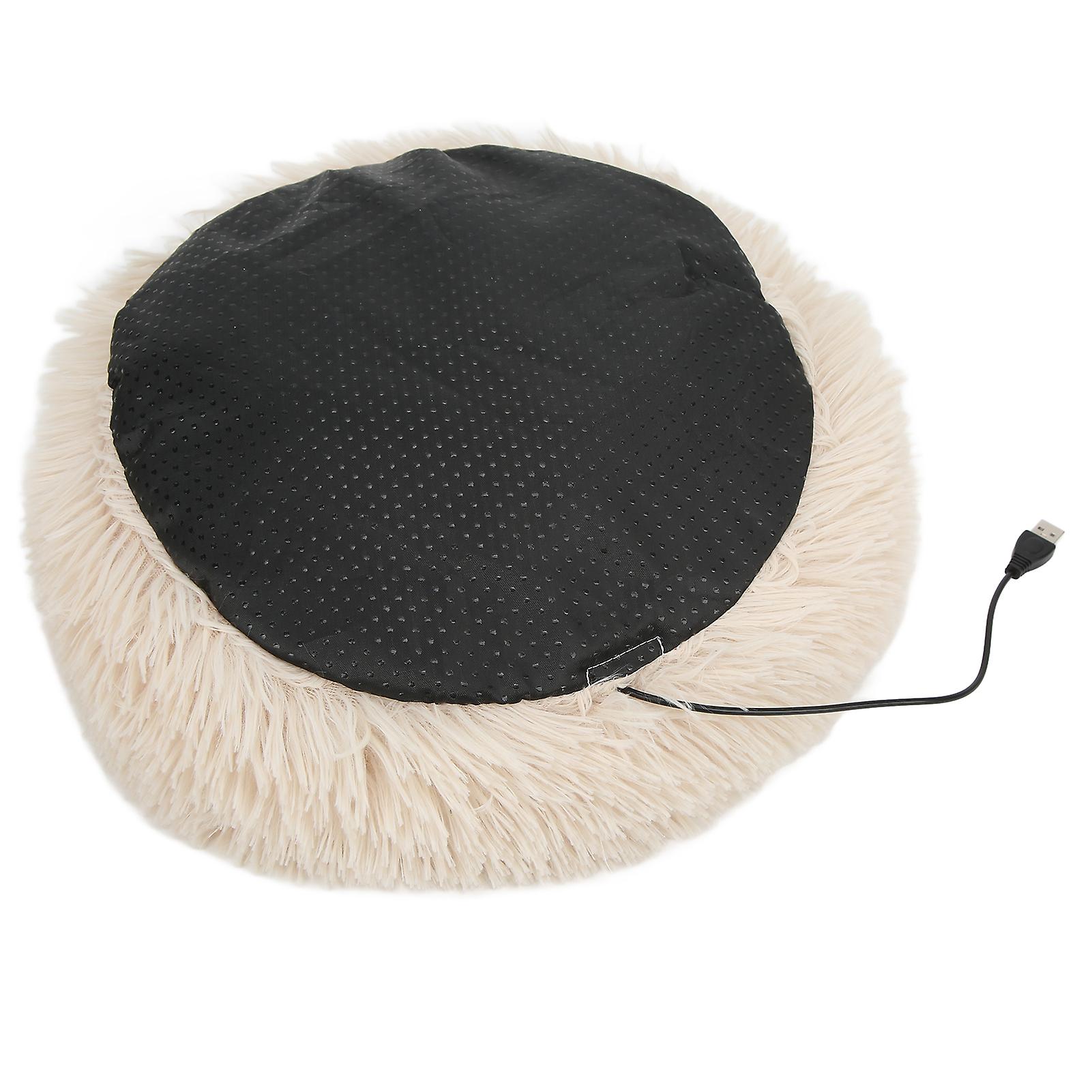 Electric Pet Heating Bed Adjustable Temperature Waterproof Usb Heating Cat Litter For Cats Dogsdiameter 50cm/19.7in Cream Color