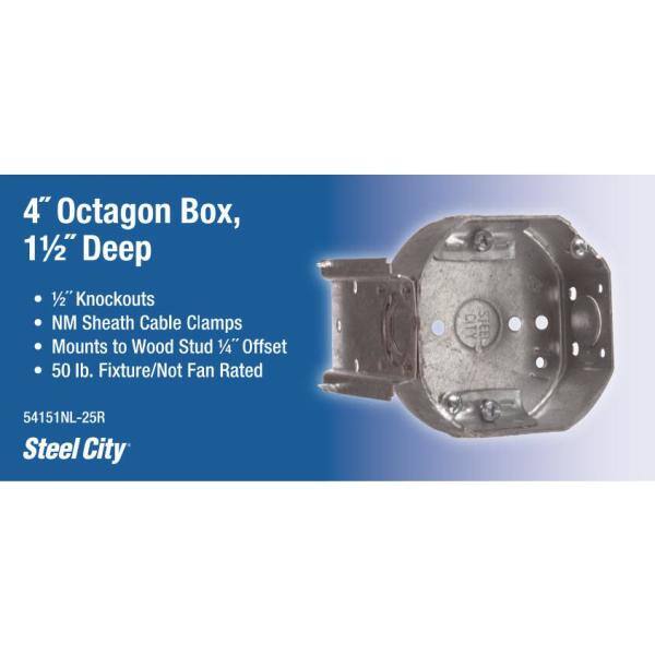 Steel City 4 in. 1-12 in. New Work Deep Octagon Metal Electrical Box with L-Bracket 54151NL-25R