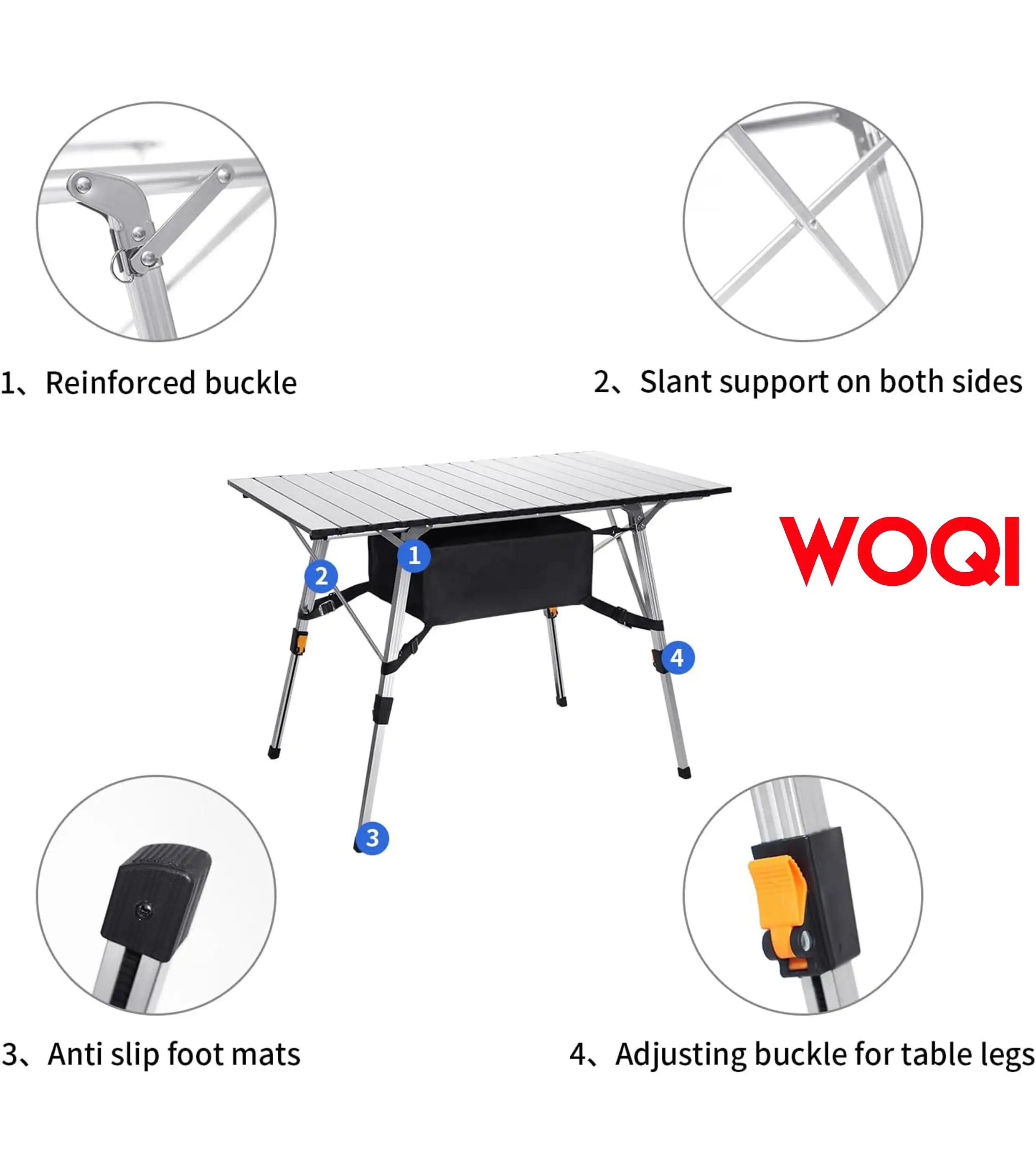 WOQI adjustable height folding camping table with desktop  available for outdoor picnics  beach cooking