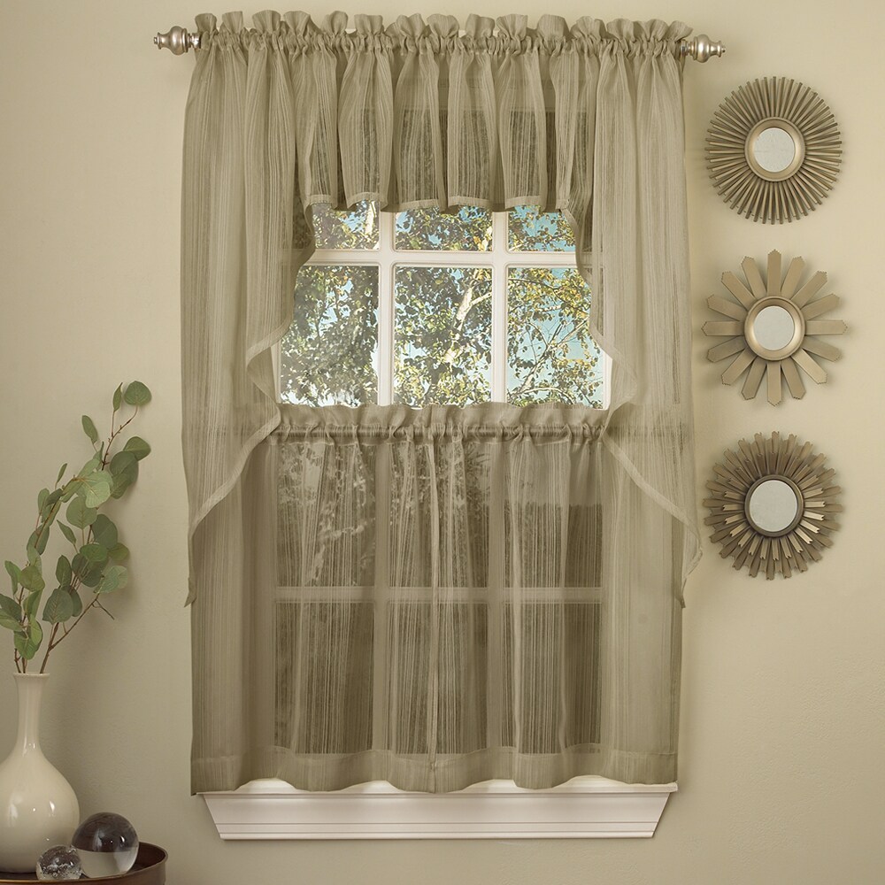 Mocha Micro Striped Semi Sheer Window Curtain Pieces