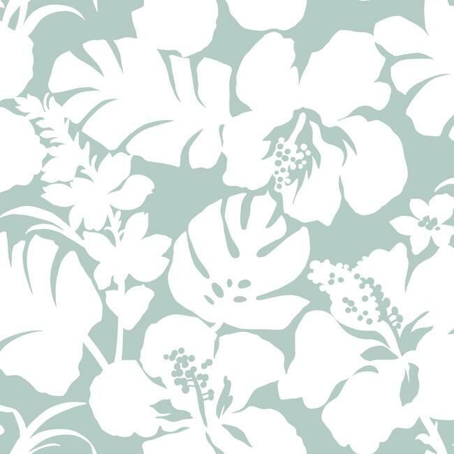 Hibiscus Arboretum Wallpaper in Mint from the Water's Edge Resource Library