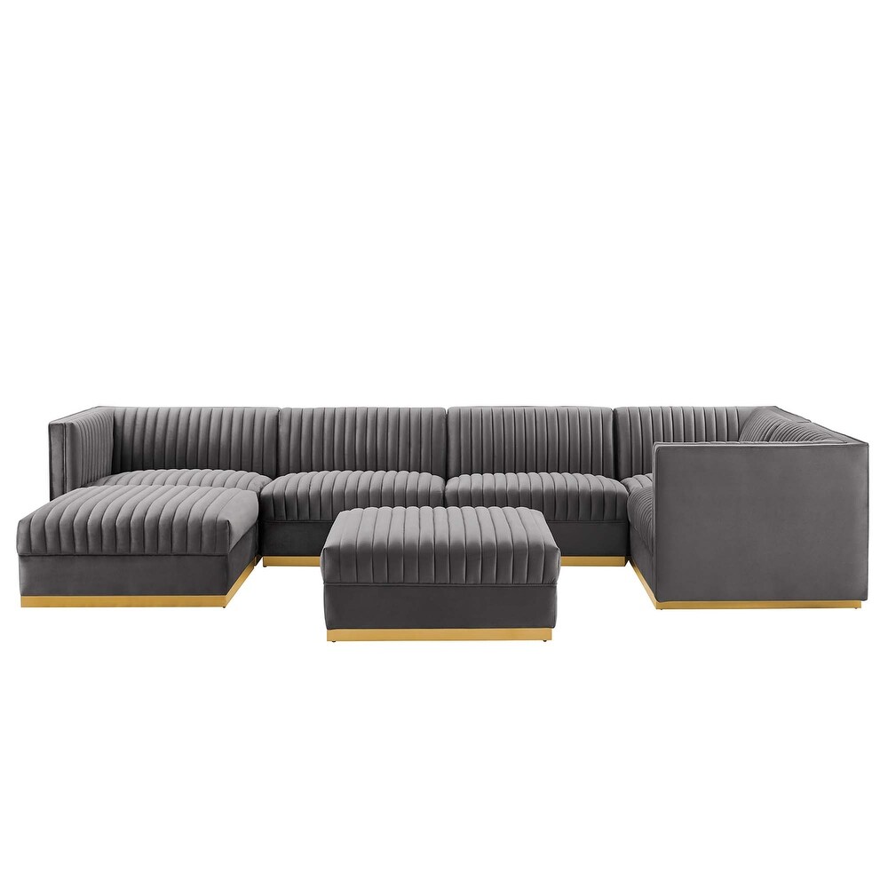 Sanguine Channel Tufted Performance Velvet 7 Piece Right Facing Modular Sectional Sofa