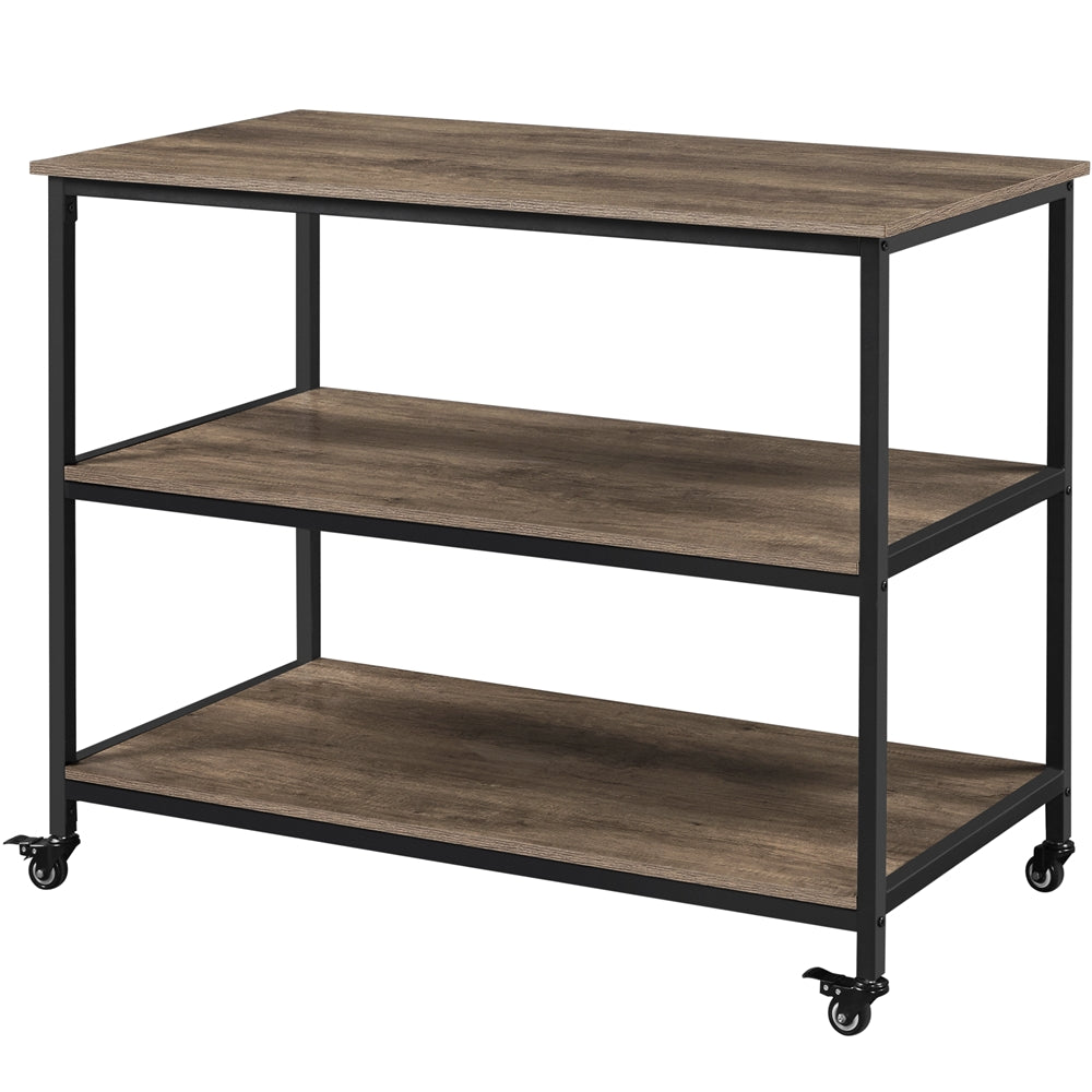 Alden Design Rolling Kitchen Cart with 3 Shelves， Taupe Wood