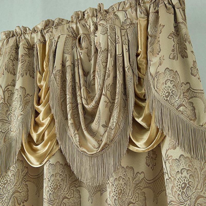 Rosalie Floral Damask Jacquard Curtain Panel With Valance 54 X 84 Taupe