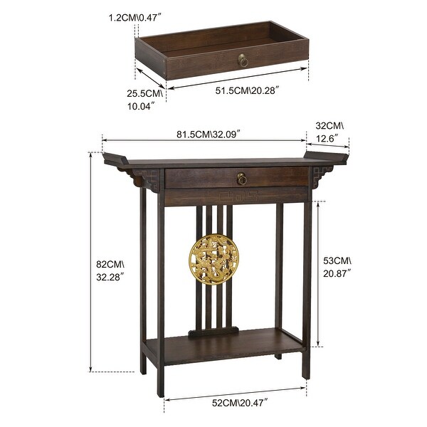 2 Tiers Bamboo Console Table Entryway Hallway with 1 Drawer