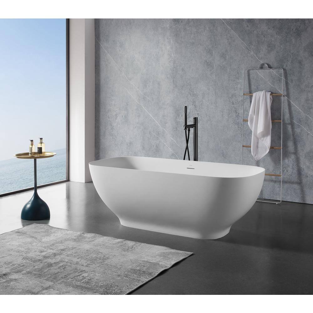 Xspracer 67 in. Stone Resin Flatbottom Freestanding Double Slipper Soaking Bathtub in White with Brass Drain JH-LID2110467