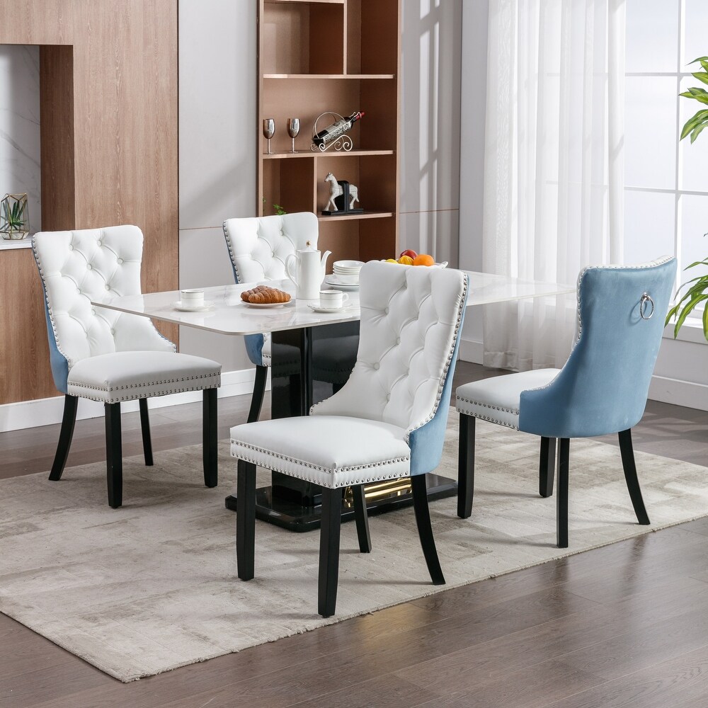 Dining Chair Blue White Set of 2 C Shape Back Cafe Kitchen Wood Legs