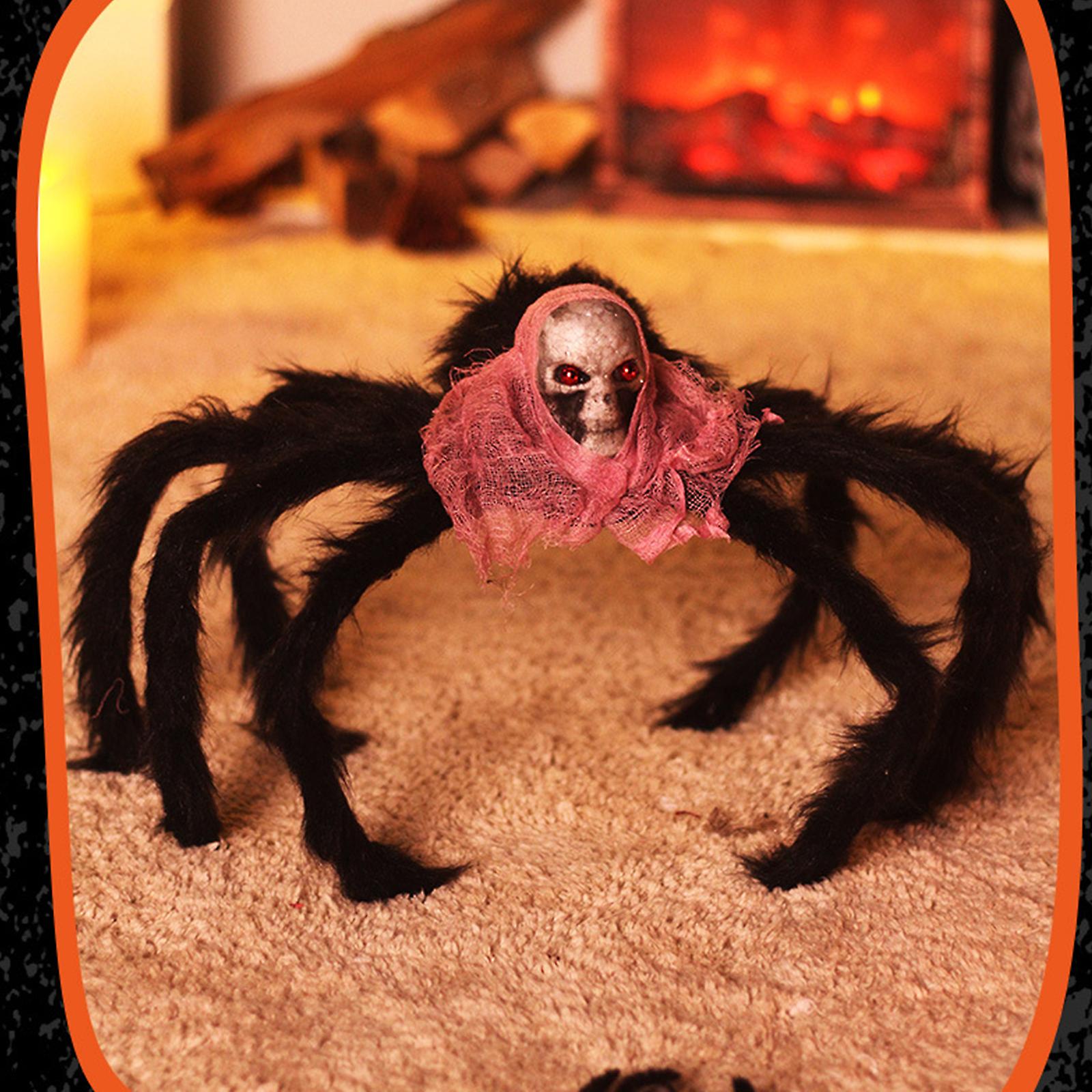 20 X 16 Inch Halloween Giant Spider Scary Creepy Skull Spider Halloween Skeleton Head Spider Realistic Hairy Spider Props For Party Patio Lawn Garden