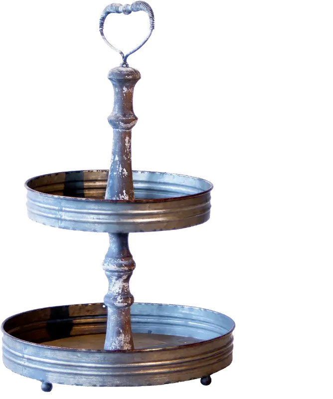 Distressed Metal 2-Tiered Tray with Handle