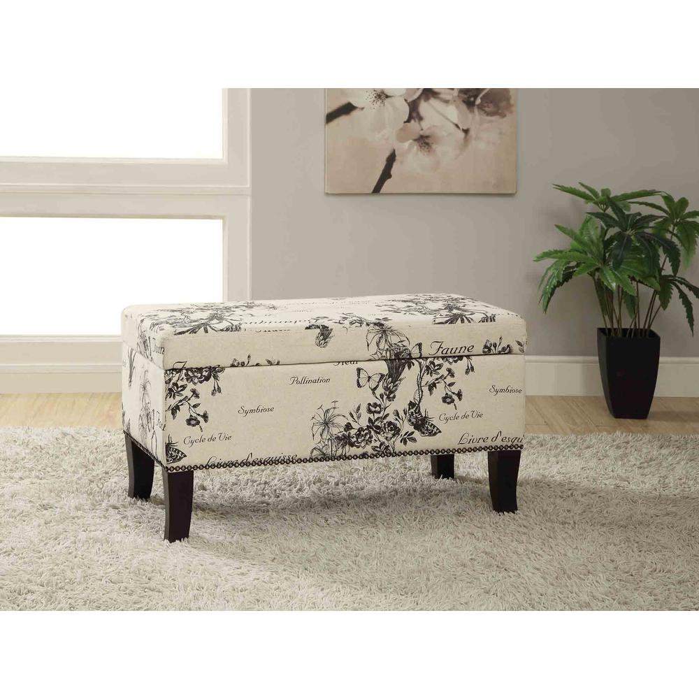 Linon Stephanie Storage Ottoman Botanical Linen Fabric  Crowdfused