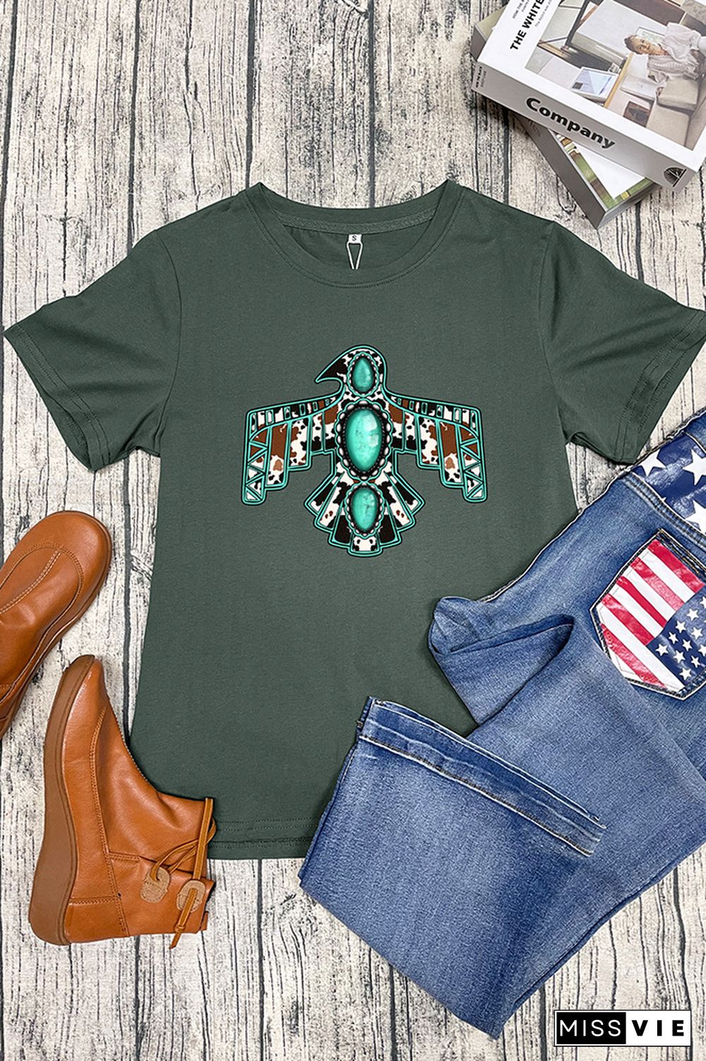 Cowhide Turquoise Thunderbird Graphic T-Shirt Wholesale