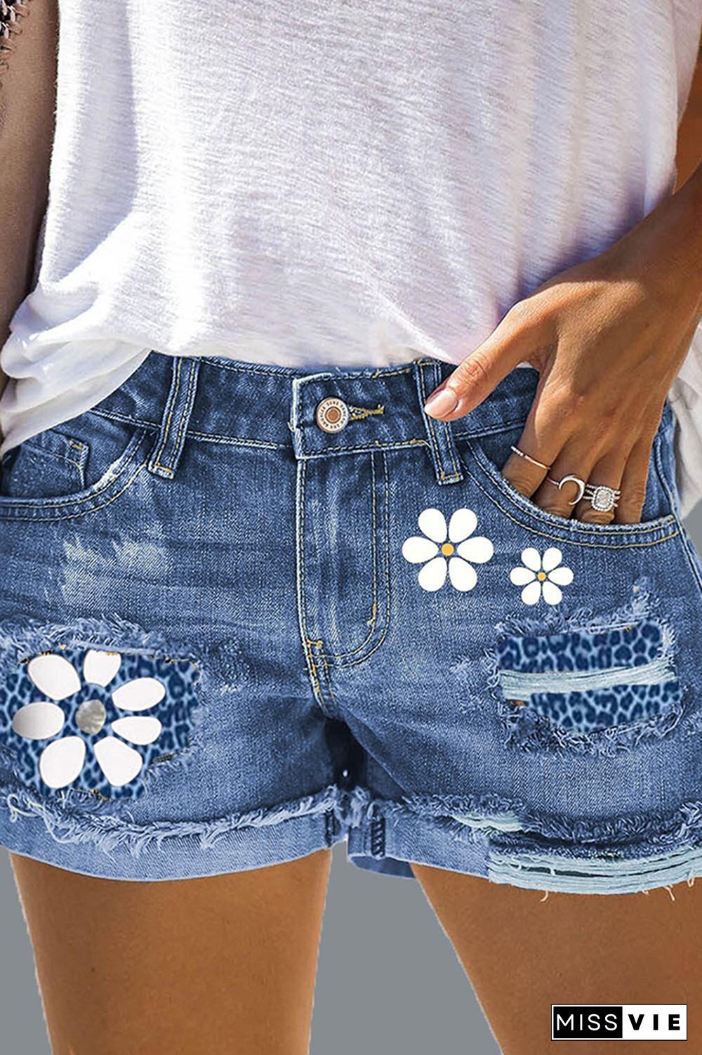 Daisy Ripped Jeans Shorts Wholesale