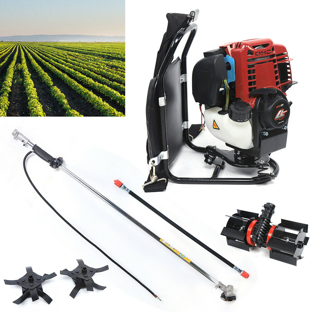 Petrol Hedge Trimmer Backpack Tiller Cultivator Garden Brush Lawn Tiller Trimmer gx35 4-Stroke 3-in-1 Knapsack Micro-tiller 4Stroke Gas Brush Cutter Tiller Grass Hedge Weeder Cutter 3 in1