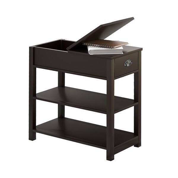 Narrow Side Table with Drawer and Bottom Partition in Flip Over Design