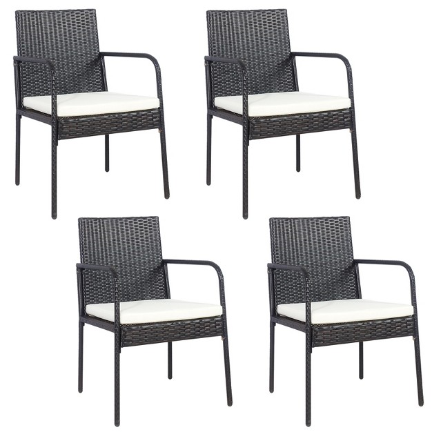 Tangkula 4 Pcs Patio All weather Wicker Rattan Dining Chairs Outdoor Arm Cushioned Seats Armrest Garden