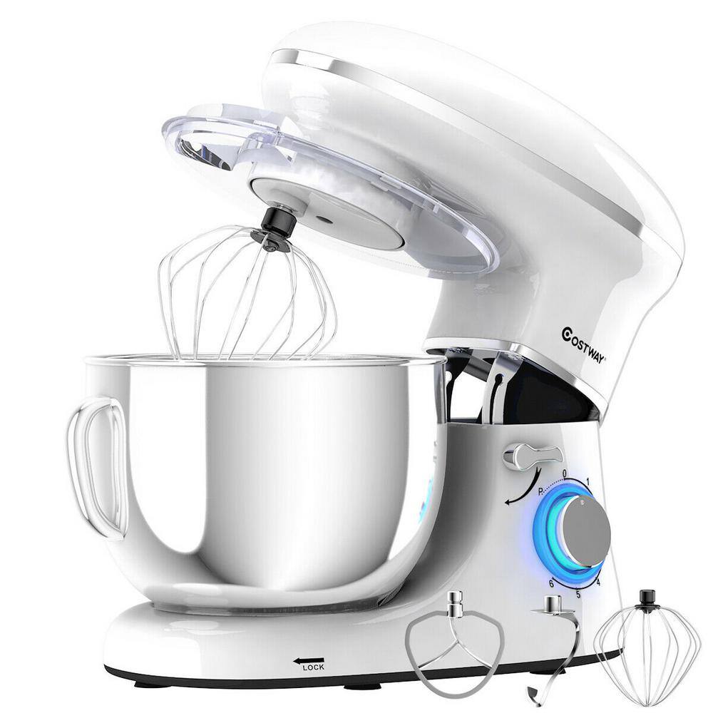 Costway 660W 6.3 qt. . 6-Speed White Stainless Steel Stand Mixer with Dough Hook EP24664WH