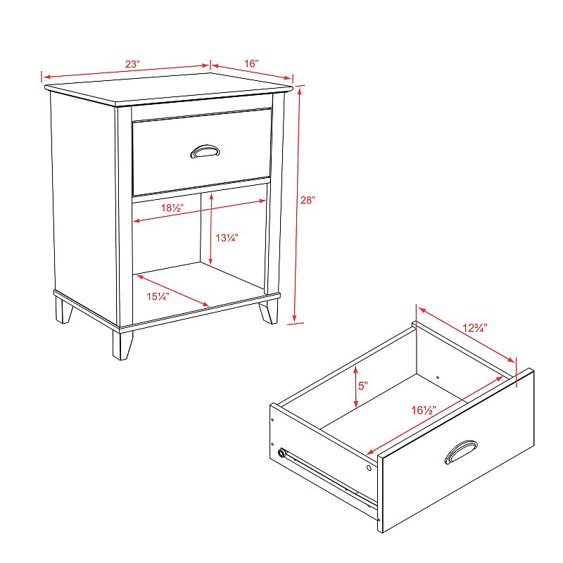 Prepac Yaletown 1-Drawer Tall White Nightstand