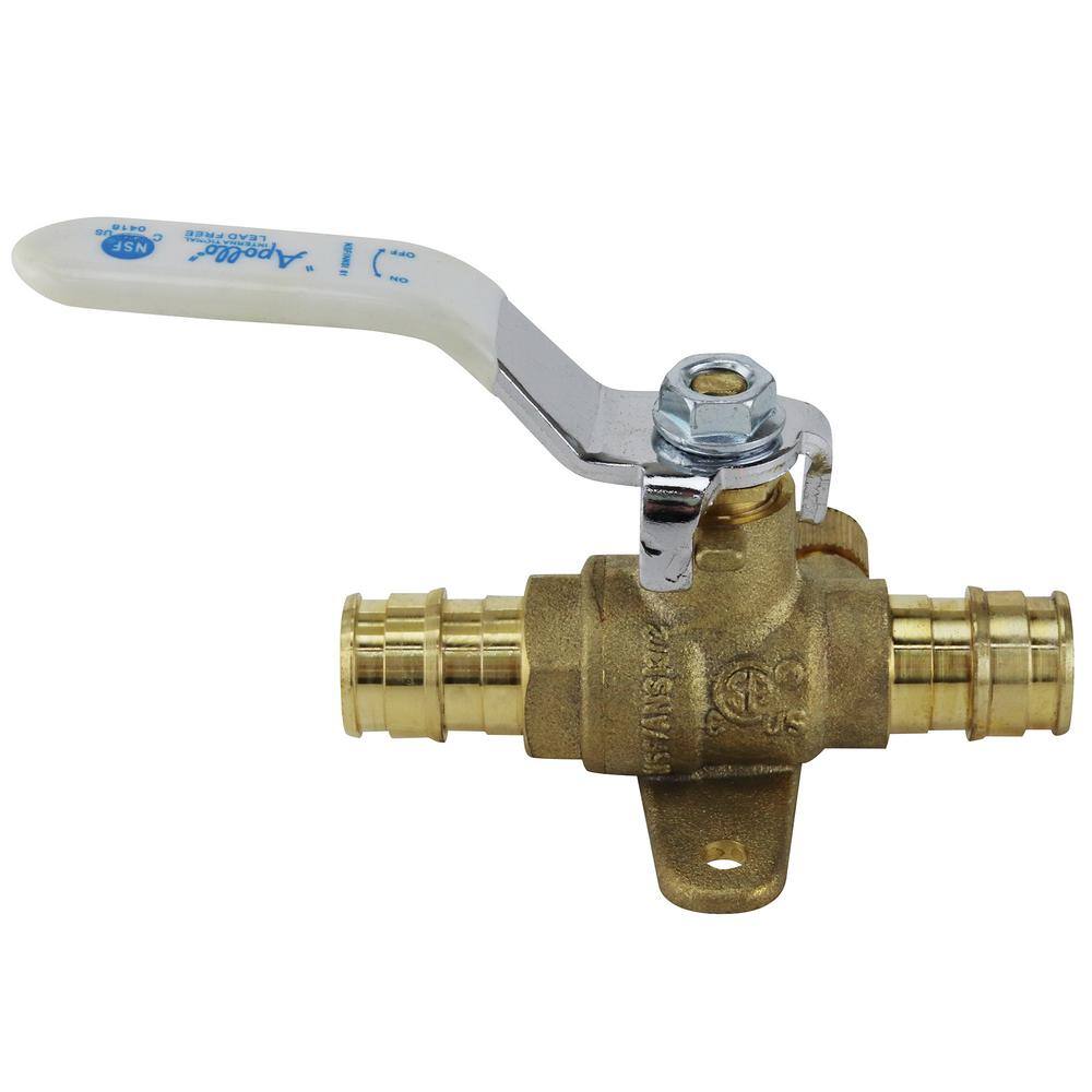 Apollo 12 in. Brass PEX-A Barb Ball Valve with Drain and Mounting Pad EPXV12WD