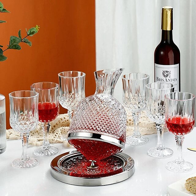 Luxury Rotating Wine Decanter Lead-Free Clear Crystal Glass Red Wine Aerator Decanter Set Elegant for Wine Lovers