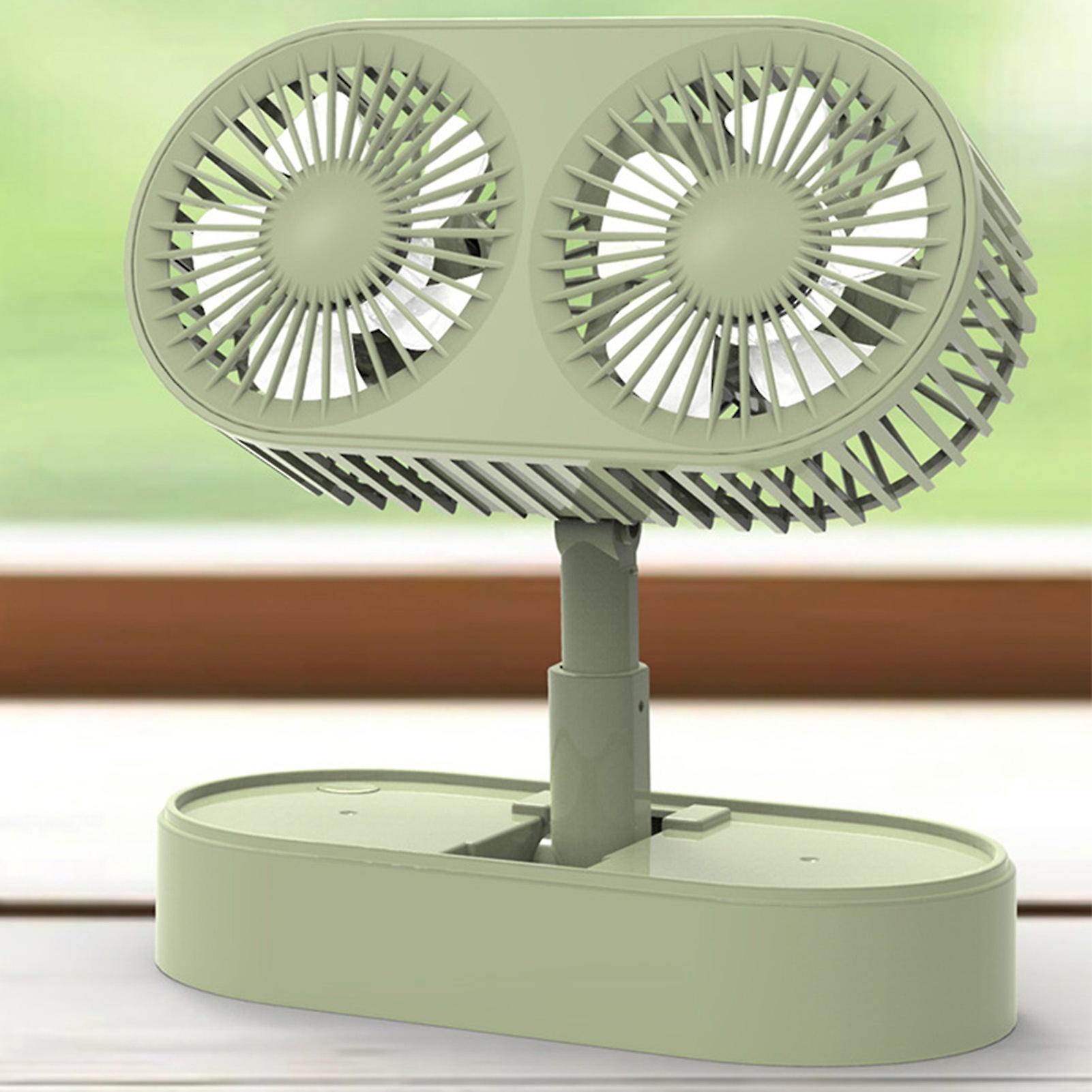 Desktop Double Blade Small Fan USB Mini Folding Desktop 2 Head Fan for Student Office Folding Dual Motor Green