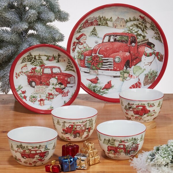 Certified International Red Truck Snowman Rectangular Platter，16 X 12