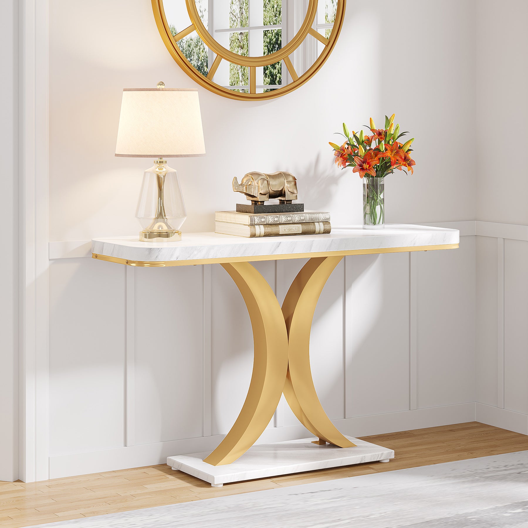 40 Console Table, Narrow Entryway Foyer Table with Geometric Base