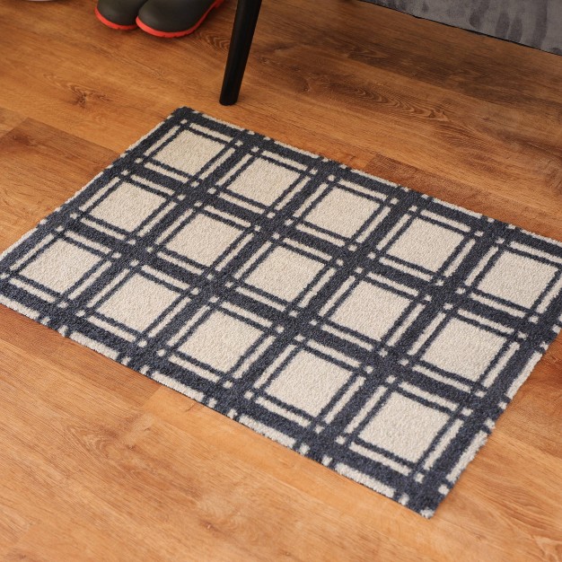 2 x27 x3 x27 Colorstar Prairie Grid Door Mat Navy Blue Bungalow Flooring