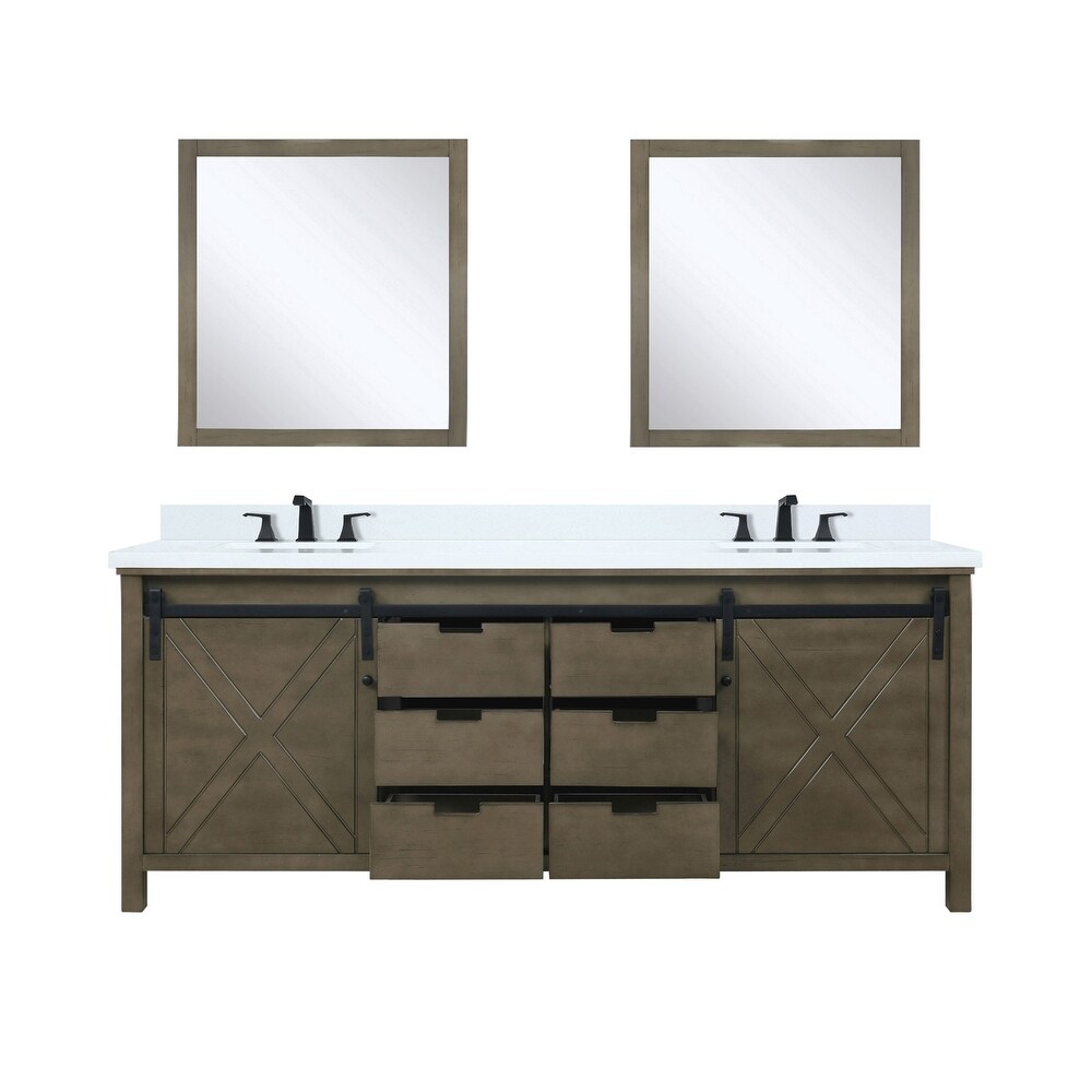 Marsyas 80 in W x 22 in D Brown Double Bath Vanity  Cultured Marble Countertop  Faucet Set and 30 in Mirrors