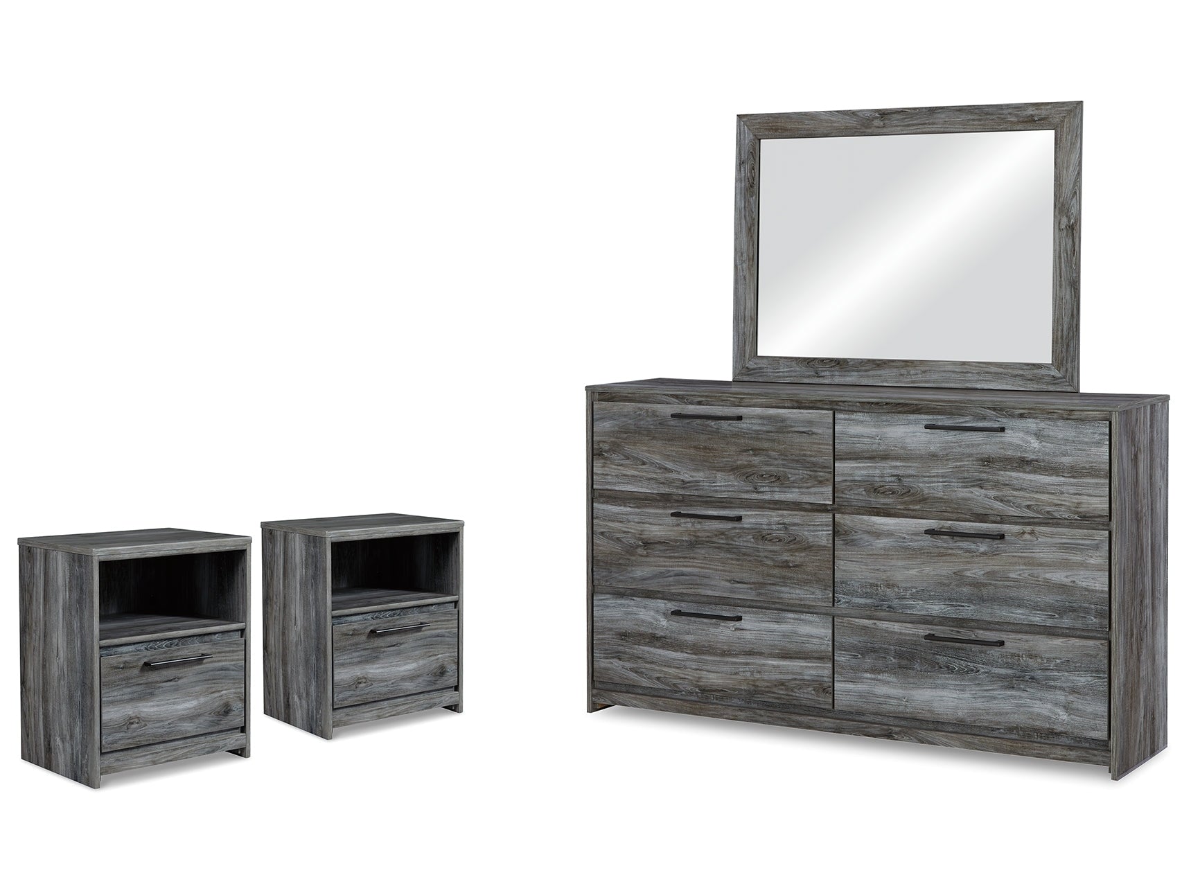 (Online Special Price) Baystorm Gray Dresser, Mirror and 2 Nightstands