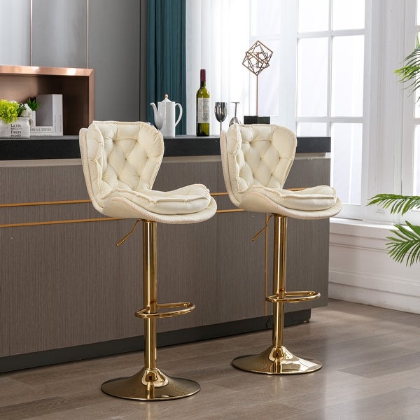 Set of 2 Bar Stools，with Chrome Footrest and Base