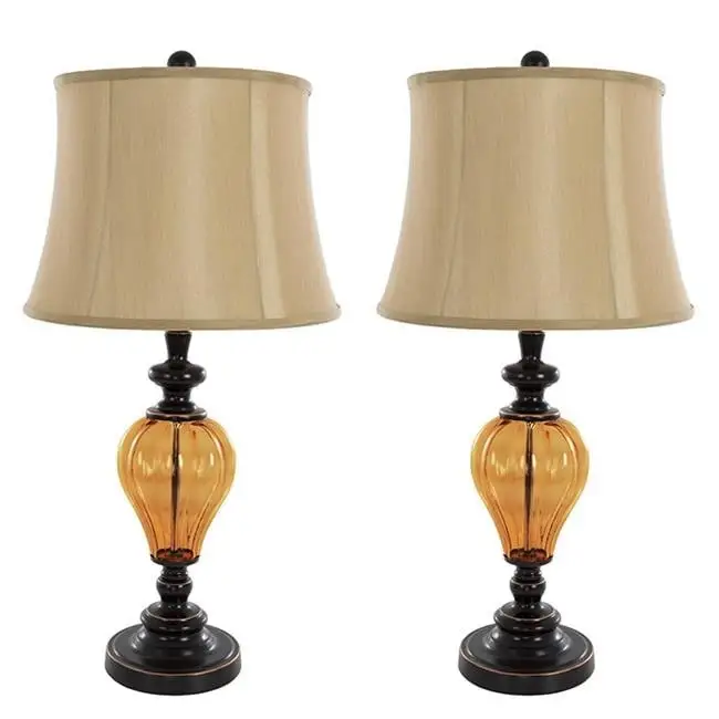 Table Lamps Set of 2， Amber Glass (2 LED Bulbs included) by