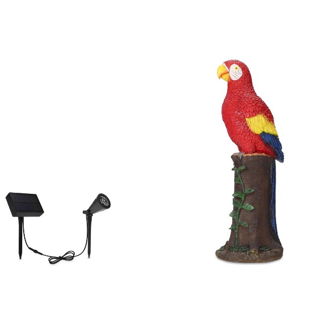 Techko Maid Parrot Red Solar Outdoor Garden Statue Decor With Spotlight