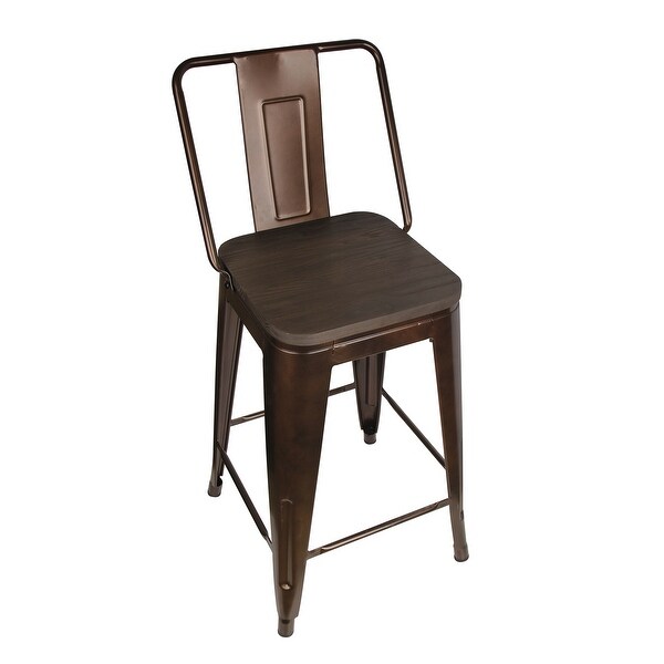 24 inch High Back Metal Stool with Dark Wooden Seat-Set of 4