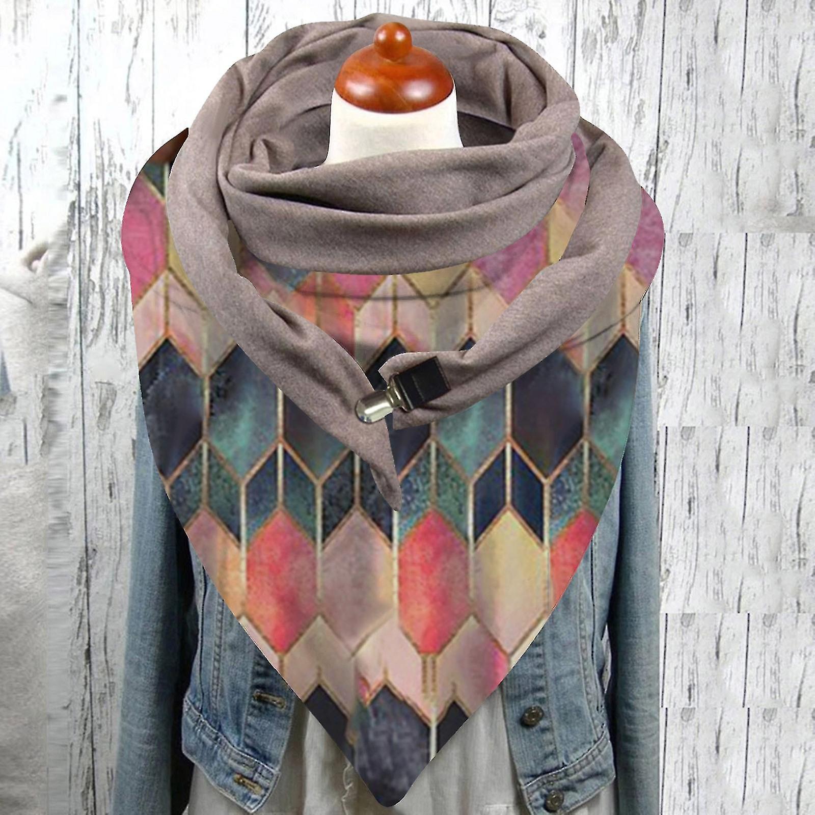 Women's Geometric Printing Cotton Malaysian Warm Button Scarf