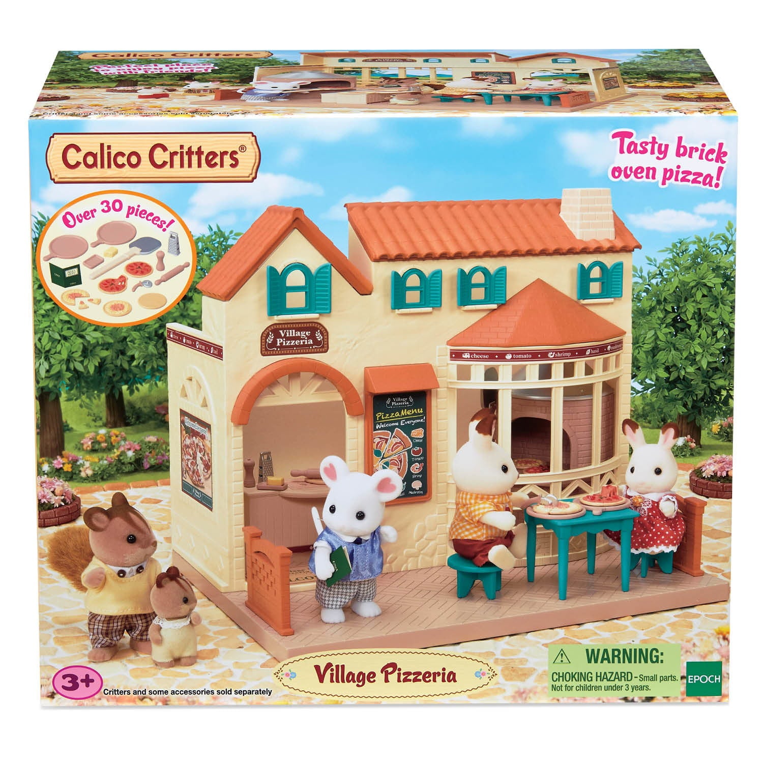 Calico Critters Village Pizzeria Dollhouse Playset, Collectible Dollhouse Toy with Furniture and Accessories Included