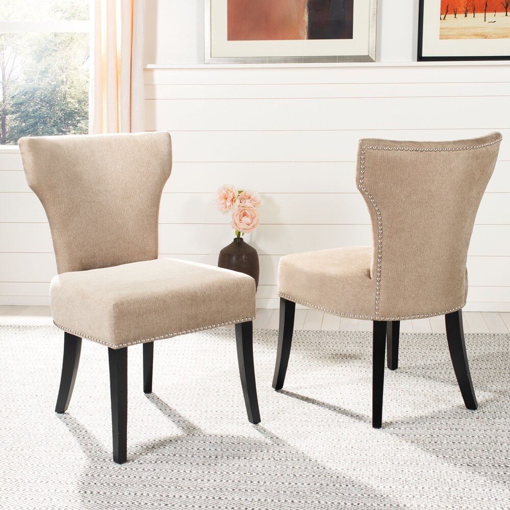 SAFAVIEH Dining Matty Wheat Polyester Nailhead Dining Chairs (Set of 2)   22.8\