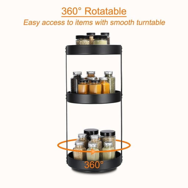 3 Tier Lazy Susan Organizer Rotating Spice Rack Turntable for Kitchen Cabinet - Black