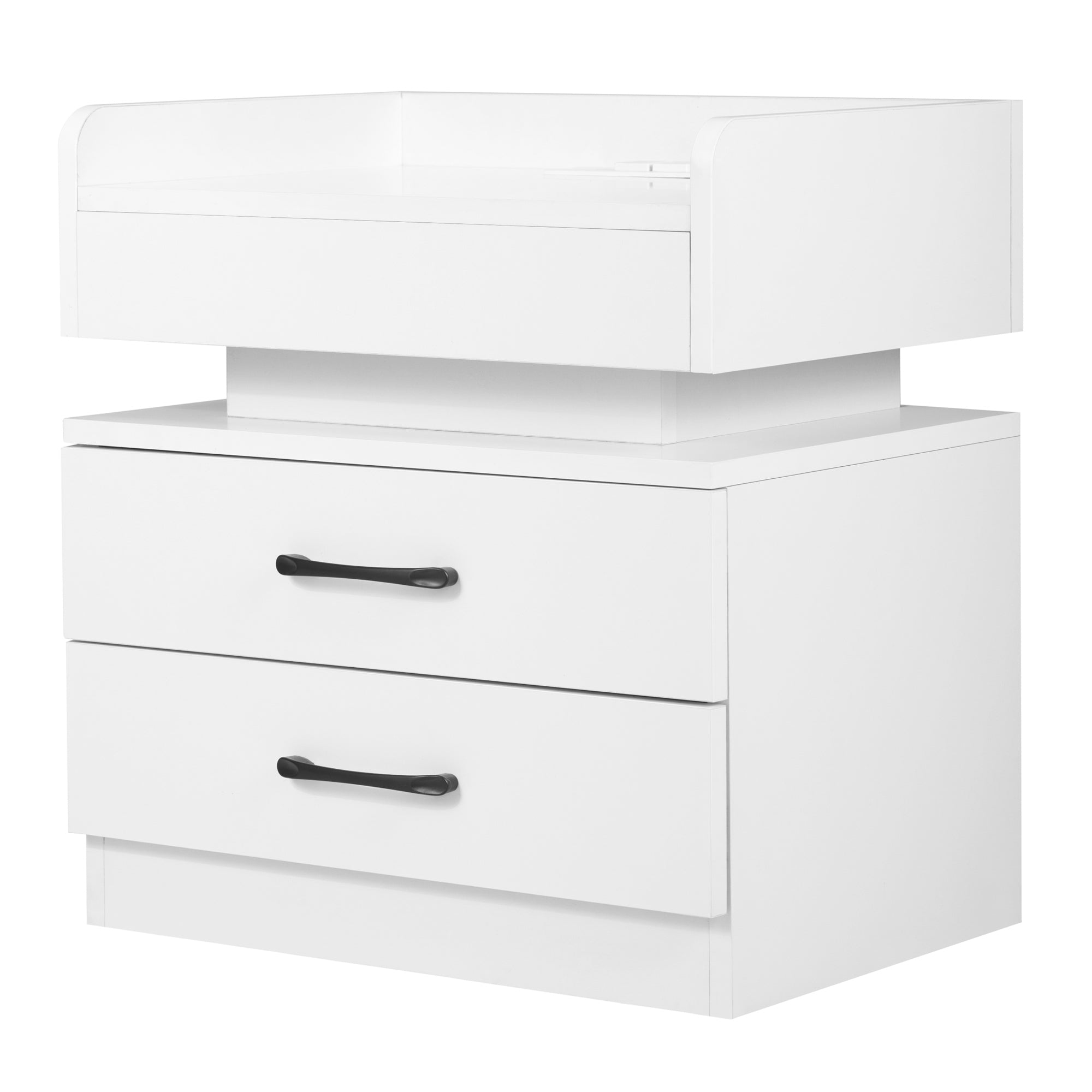 Walmeck Nightstand with 2 Drawers,USB Charging Ports, Wireless Charging and Remote Control -White