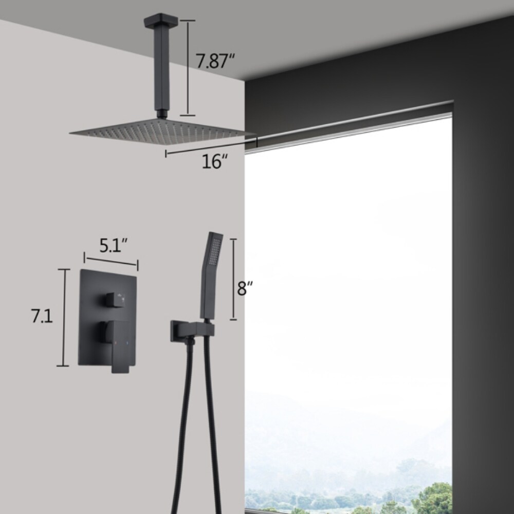 Ceiling Mounted Shower System Combo Set with Handheld and Shower head   16 x 9.25 x 7.87 in.